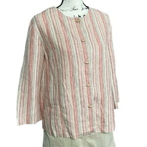 JM Collection 100% Pure Linen Striped Lightweight Button up Lagenlook Shacket 14